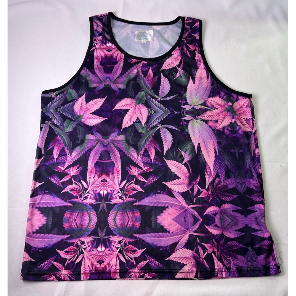 Fresh By Any Means Large All Over Print Purple Cannabis Leaf Tank Top Sleeveless